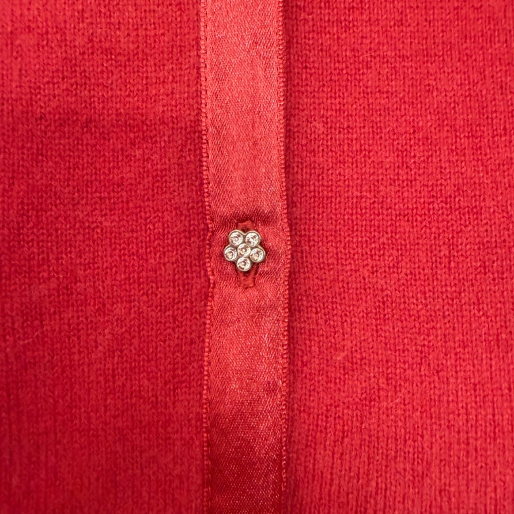 Garnet Hill Dark Pink Cashmere Cardigan Sweater w Rhinestone Buttons Large - Picture 2 of 6